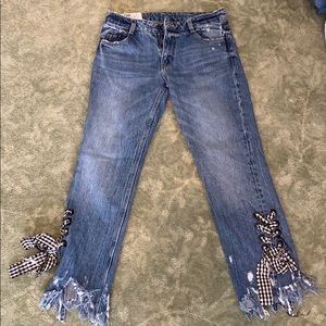 Zara denim with gingham tie up ankle